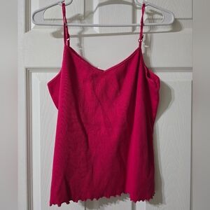 Vintage Y2K Arizona Ribbed Baby Tank/Cami, Dark Pink, Lettuce Hem, Sz XL, EUC!